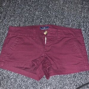 American Eagle Maroon Stretch Midrise Jean Shorts
